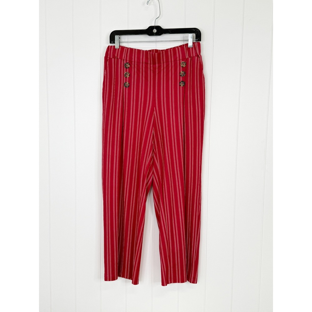 Belle Beach Red Striped Sailor Pull On Pants Small Nautical Buttons Kim Gravel